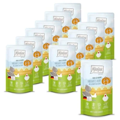 Imagen de MjAMjAM Comida húmeda Premium para Gatos Quetschie Chicks &amp; Friends Fabuloso Pollo con Calabaza al Vapor, 12 Pack (12 x 125g), sin Cereales