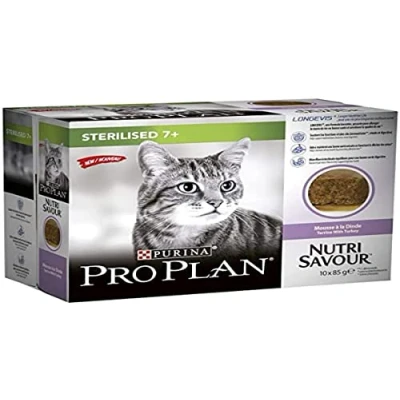 Imagen de Purina Pro Plan Comida Húmeda para Gato Esterilizado Senior 7+, Mayor, Pack Surtido, 10 Sobres de 85g