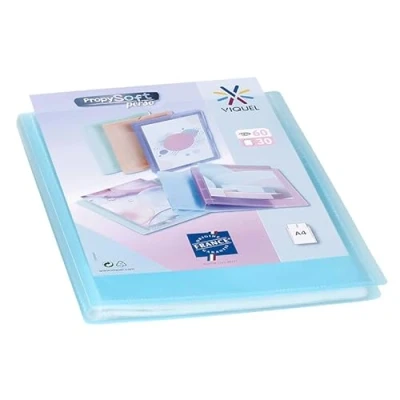 Imagen de Viquel Protector de documentos personalizable Encuadernación A4 Portavistas 60 vistas (30 bolsillos) Propysoft Fundas transparentes y lisas Azul translúcido
