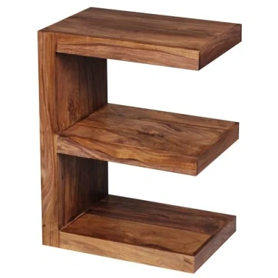 Imagen de FineBuy Mesa Auxiliar Forma de E Moderna 45x30x60 cm Madera Maciza Lateral con Estante para Salón Mesita Café Pequeña Sofá (Sheesham)