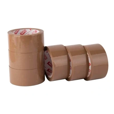 Imagen de APLI 19908 Pack de 6 rollos precinto marrón silencioso, 48 mm x 66 m, 28 µm, pp acrílico, cinta embalar sin ruido recomendada para todo tipo uso