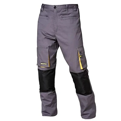 Imagen de WOLFPACK LINEA PROFESIONAL Pantalones Largos DeTrabajo, Multibolsillos, Resistentes, Rodilla Reforzada, Gris/Amarillo Talla 46/48 L