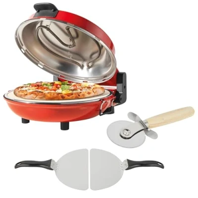 Imagen de Petra PT5666VDE Horno eléctrico para pizza interior, 1200 W, 5 niveles de temperatura, precalentamiento rápido, pizzas 12 pulgadas en minutos, piedra extraíble, cortador y 2 paletas