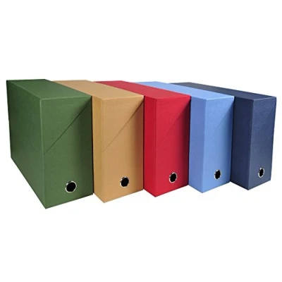 Imagen de Exacompta 89420E Set de 5 Cajas Transfer Canvas Fondo 120 mm Con Ojal Metálico Para Formato A4 Dimensiones 25,5 x 34 12 cm Colores Surtidos Se Entrega Montado