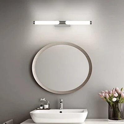 Imagen de ECOBRT Lámpara LED para espejo de baño 7W moderna acrílico pared acabado cromado, iluminación interior, 4000K, 220V, 40cm largo Cromo