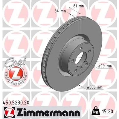 Imagen de ZIMMERMANN 450.5230.20 Disco de freno 380 34 6/5 5 120 ventilación interna revestido altamente carbonizado LAND ROVER: Range Rover 3
