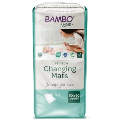 Imagen de Bambo cambiador desechable ecológico, extra suave para mayor comodidad, ultra absorbente, protección contra fugas, de origen sostenible 60 x cm, 10 unidades