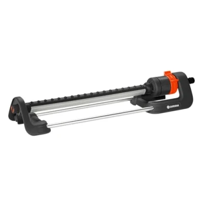 Imagen de Gardena Aspersor oscilante Aqua L, para regar Superficies de Entre 120 280 m2, Radio Alcance 8 16 m, Amplitud riego máx. Color Negro/Anaranjado metálico, m2 max.