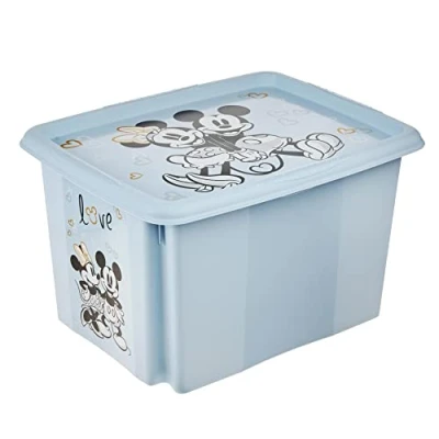 Imagen de keeeper Caja de almacenamiento con tapa Mickey Mouse, Giratoria y apilable, Para niños, 30 L, Karolina, Azul Cloudy