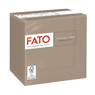 Imagen de Fato, Servilletas de Papel Desechables, Ideales para Aperitivos y Cocktails, Paquete 100 Servilletas, Tamaño 24x24 dobladas en 4, 2 capas, Color Tórtola, 100% Puro Celulosa