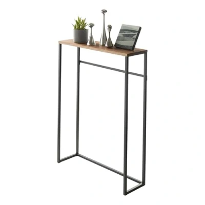 Imagen de YAMAZAKI Acento Estrecha Home Modern Consola Entrada o Sala de Estar, Mesa Delgada Metal y Madera para Pasillo sofá Acero, aleado, Negro, Talla única