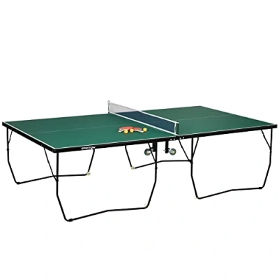 Imagen de SPORTNOW Mesa de Ping Pong Plegable para Interiores Tenis Profesional Tamaño Estándar con Red Paletas 3 Pelotas 274x152,5x76 cm Verde