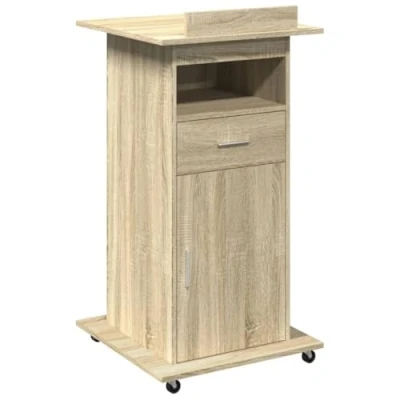 Imagen de vidaXL Atril con ruedas y cajón madera roble Sonoma 55x55x107 cm