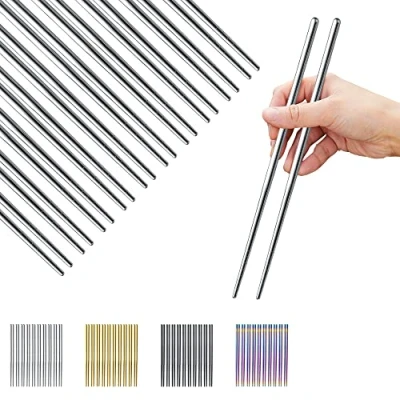 Imagen de Evanda Palillos 10 Pares Reutilizables de Metal, Acero Inoxidable Fácil Limpieza Aptos para Lavavajillas.