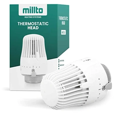 Imagen de Millto™ Válvula termostática para radiador M30 x 1,5, cabezal de repuesto termostato, sistema calefacción 6 niveles