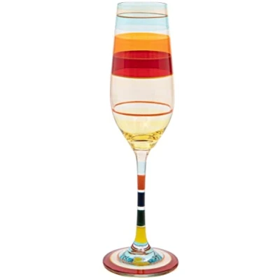 Imagen de Maturi Copa de champán a rayas pintada mano, 220 ml, en caja regalo