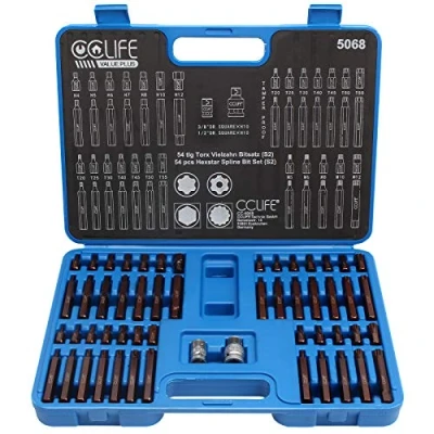 Imagen de CCLIFE 54 piezas Juego de puntas Torx XZN Llaves Vaso Hexagonal S2 T20 T55 M5 M12 H4 H12