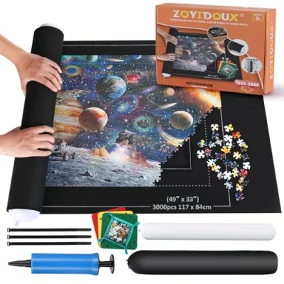 Imagen de Tapete Puzzle, para Enrollar Puzzles, Puzzles 3000 Piezas, Puzzle Mat Negro,Estera de Rompecabezas Portátil, Roll