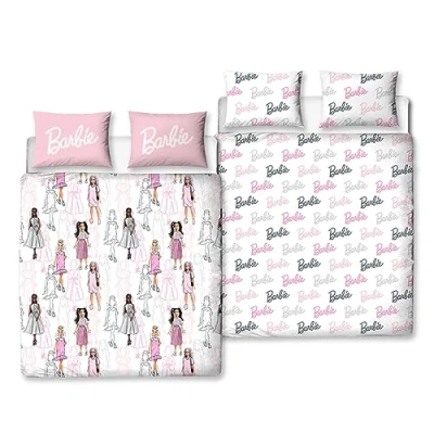 Imagen de Character World Barbie Juego de Funda edredón Oficial para Cama Doble Infantil, diseño Figuras, Ropa Reversible 2 Caras, Incluye Fundas Almohada a Juego,