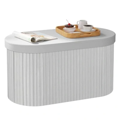 Imagen de WOLTU Baul Almacenamiento Dormitorio, Baúl Puff Plegable, Banco Almacenaje de 76L, Banqueta Otomano Salon, Reposapiés Sofá, 76x38x38 cm, Gris Claro, SH90hgr