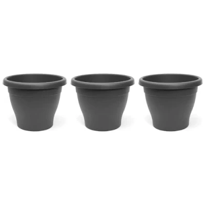 Imagen de AC Pack de 3 Macetas Mediterráneas Plástico Resistente Ideal para el Hogar, Plantas, Jardín, Decoración. Cuidado Plantas Forma Redonda 30 cm Color Gris