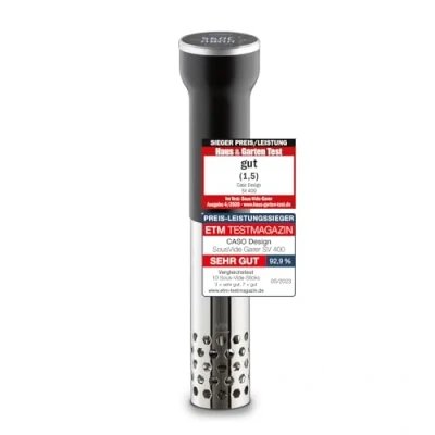 Imagen de CASO SV400 Sous Vide Stick, para recipientes de hasta 20 l volumen, 25 90 C en incrementos 0,5 C, IPX7, diseño que ahorra espacio, acero inoxidable, color negro