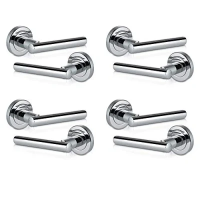 Imagen de XFORT® Paquete de 4 elegantes manijas palanca interna en Rose, barra T con acabado cromo pulido, se utiliza un cerrojo estándar, mortaja o cerradura baño.