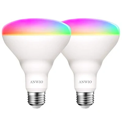 Imagen de ANWIO 2x 9W Bombillas Inteligentes LED E27 RGB WiFi, BR63 Equivalente a 60W, 806 Lúmenes, Funciona con Alexa, Google Home y Smart Life