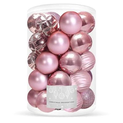 Imagen de SPRINGOS Bolas de árbol Navidad plástico Juego 30 Piezas, diámetro 8 cm, decoración Rosa para Fiesta Navidad, Boda