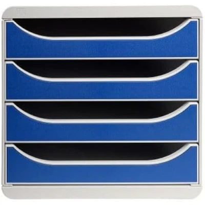 Imagen de Exacompta 310003D Módulo individual para documentos A4 + con 4 cajones, ultra rígido y stop de seguridad 347x278x267 mm BIG BOX Gris claro/azul