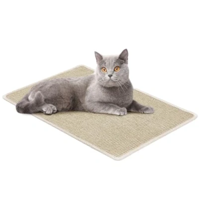 Imagen de KARAT Alfombra rascador para gatos 50 x cm, color crema, sisal, alfombrilla rascadora, rascar, de sisal natural, resistente y
