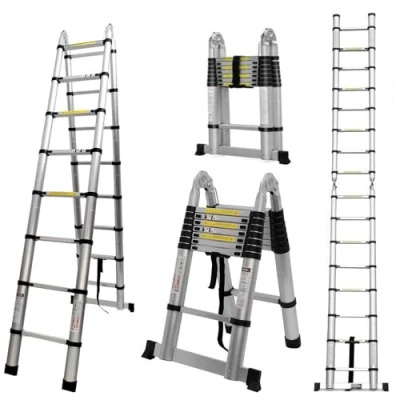 Imagen de COOCHEER Escalera Telescópica 2 en 1 de 5 m, Plegable, Carga Máxima: 150 kg (2,5 + 2,5 m), Color Plata y Negro