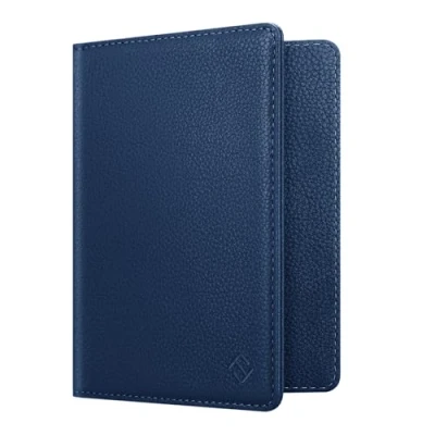 Imagen de Fintie Funda de Pasaporte Cartera con Bloqueo RFID para Pasaporte, Tarjeta Crédito, Tarjetas Visita, Pases Embarque, Médica, Azul Oscuro