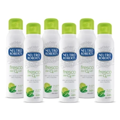 Imagen de Neutro Roberts, desodorante en spray fresco verde, con té verde y lima, cero sales de aluminio, manchas, para hombre mujer 6 botellas 150 ml Exclusivo Amazon