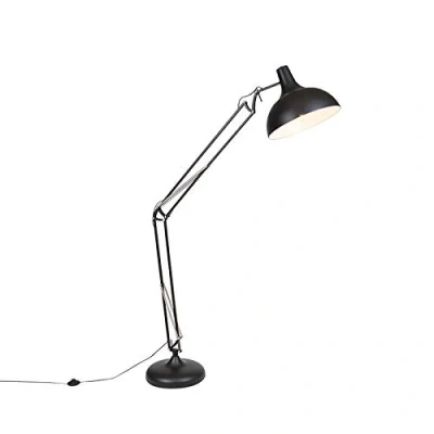 Imagen de Qazqa Retro/Vintage Lámpara de pie industrial negra ajustable HOBBY Acero Redonda Adecuado para LED Max. 1 x 60 Watt