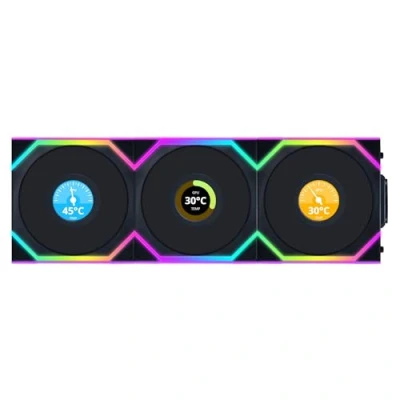 Imagen de Lian Li UNI Fan SL Ventilador inalámbrico LCD (ARGB, PWM, 3 unidades, incluye controlador, 120 mm), color negro