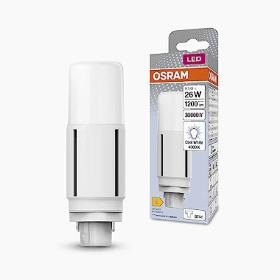 Imagen de OSRAM DULUX LED D26 VT EM, G24D, 9,5 W, 1200 lm, 4000 K, luz blanco frío, para aplicaciones verticales gracias a un ángulo de haz 300 grados, vida útil larga, sin tiempo calentamiento