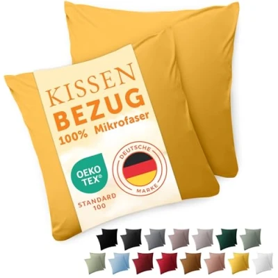 Imagen de Blumtal Fundas de Almohada 60x60 cm (Juego 2) cojín Microfibra para sofá con Cierre Sobres, Extra Suaves y Lavables, Certificado Oeko Tex Amarillo