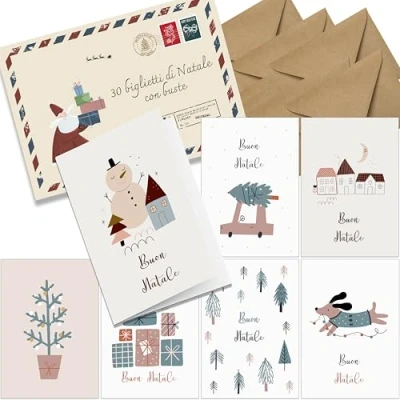 Imagen de the lazy panda card company Juego de 30 tarjetas Navidad con sobre en italiano A6 plegables felicitación navideñas