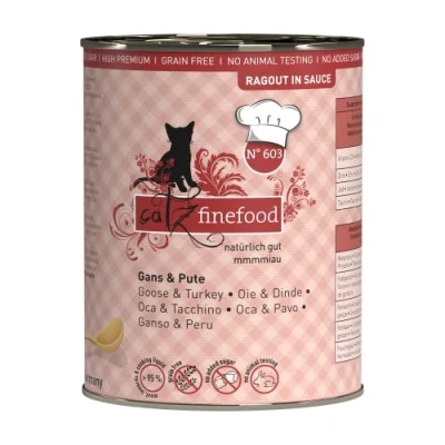 Imagen de catz finefood Ragout N 603 Comida húmeda para Gatos de Ganso y Pavo, en Salsa sin Cereales azúcar con Alto Porcentaje Carne, 6 latas 380 g