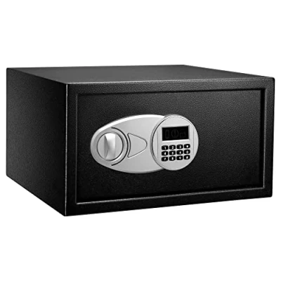 Imagen de Amazon Basics Caja Fuerte de Seguridad Cerradura con Teclado Digital, Protege Dinero, Joyas, Documentos identificación, 28 l, 43 cm x 37 23 cm, Color Negro