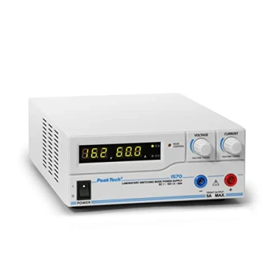 Imagen de PeakTech 1570 Fuente de alimentación DC 1 16V / 0 60A con USB, pantalla LED, fuentes conmutación DC, 3 preajustes definidos por el usuario, protección contra sobrecarga 200 240 V AC