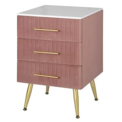 Imagen de WOLTU Mesita de Noche con 3 Cajones Mesilla Auxiliar Sofá Mueble Espacio Almacenamiento Mesa Café 40.5x41x62cm Blanco Rosa Terciopelo MDF TS135rs