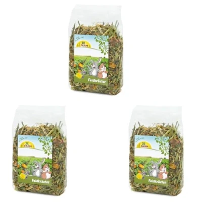 Imagen de JR FARM Hierbas de Campo Paquete Triple 3 x 200 g Alimento complementario para Todos los roedores y Conejos Enanos secas con Copos Cereales aromáticos Verduras