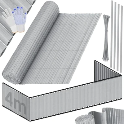 Imagen de KESSER® Estera de Privacidad PVC Valla Protectora balcón Resistente a la Intemperie 80 x 400 cm Lamas reforzadas Revestimiento del Incluye Abrazaderas y Cubierta Gris claro