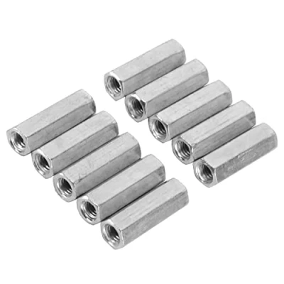 Imagen de M6 Tuerca de Varilla Larga Acoplamiento Hexagonal Rosca Hembra Ajuste Recto Roscada Refuerzo Galvanizado 10Pcs(M6*30)