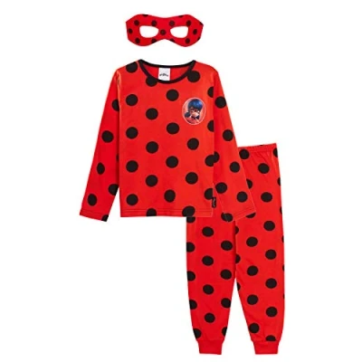 Imagen de Miraculous Pijama de mariquita con máscara para niñas longitud completa, rosso, 11 12 años