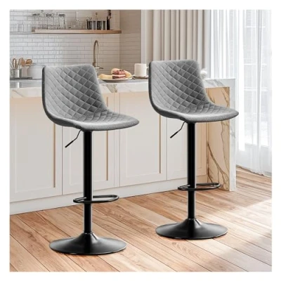 Imagen de STOOLINK Juego de 2, Taburetes Bar, Silla Bar Cuero Microfibra Altura Ajustable, Taburete Cocina con Reposapies Alta 150kg para Comedor, Mostrador, Sala Estar Gris
