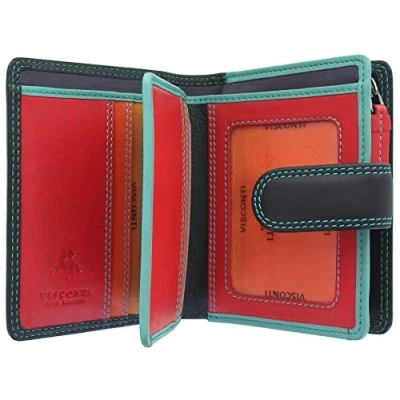 Imagen de VISCONTI Leather Rainbow Collection Bolso Bali con bloqueo RFID RB40, Negro/Rhumba, Talla única, Moderno