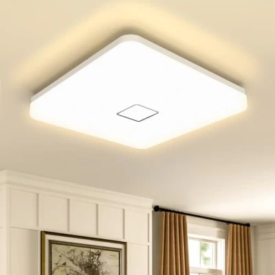 Imagen de Öuesen LED 24W lámpara de techo resistente al agua moderna luz cuadrada delgada 2050lm Blanco cálido 3000K para baño Dormitorio Cocina Sala estar Comedor Balcón Pasillo